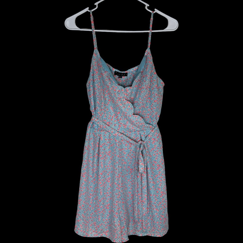 Trixxi Floral Romper Blue Pink Spaghetti Strap Elastic Waist Womens Large‎